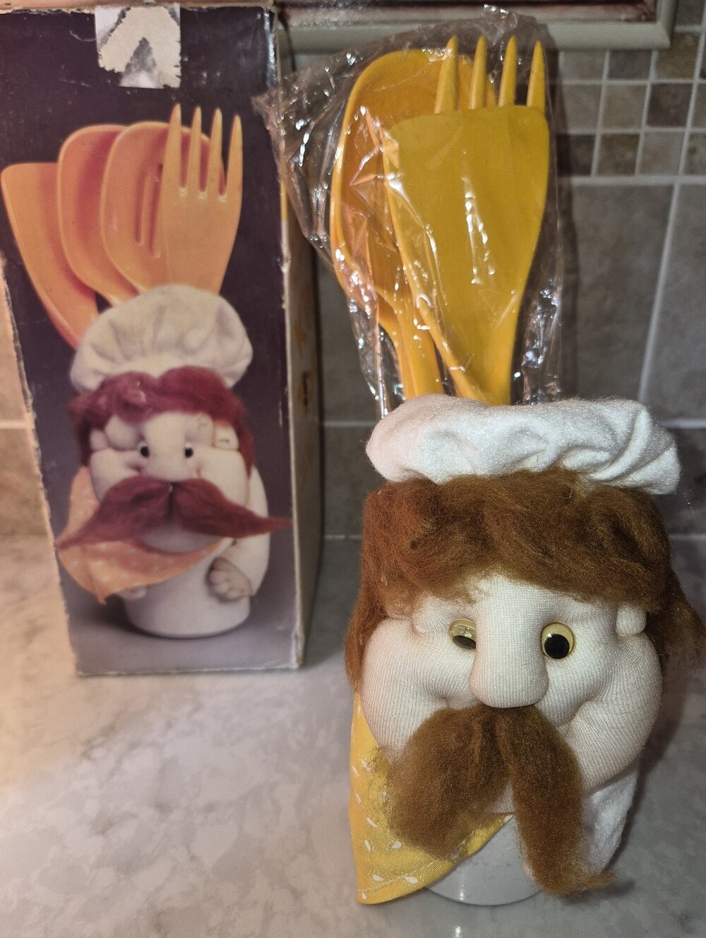 Vintage 1979 National Dairy Council "Chef Combo" hand puppet, Utensil Holder